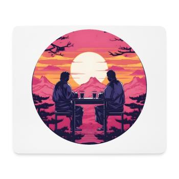 Synthwave japon hommes traditionnels boivent ensemble - Tapis de souris (format paysage) - blanc - Devant