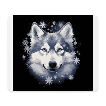 Chien husky et flocons de neige - Tapis de souris (format paysage) - blanc - Devant