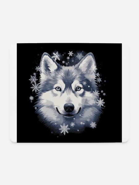 Husky Hund und Schneeflocken - Mousepad (Querformat) - Weiß