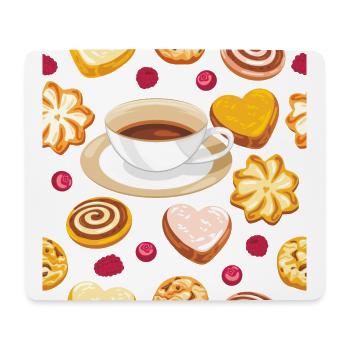 Modèle sans couture avec des biscuits, des baies et du café - Tapis de souris (format paysage) - blanc - Devant