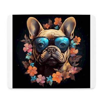 Bouledogue français avec des fleurs - Tapis de souris (format paysage) - blanc - Devant