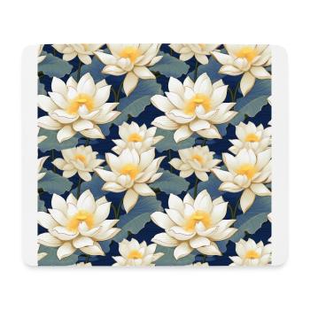 Serenity Blooms: Zeitloses Lotusblumenmuster - Mousepad (Querformat) - Weiß - Vorne