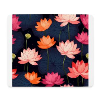Serenity Blooms: Zeitloses Lotusblumenmuster - Mousepad (Querformat) - Weiß - Vorne