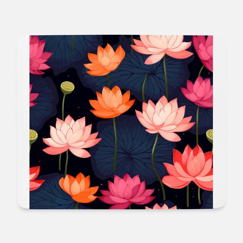 Serenity Blooms: Zeitloses Lotusblumenmuster - Mousepad (Querformat) - Weiß