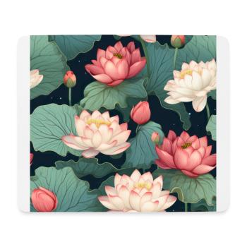 Serenity Blooms: Zeitloses Lotusblumenmuster - Mousepad (Querformat) - Weiß - Vorne