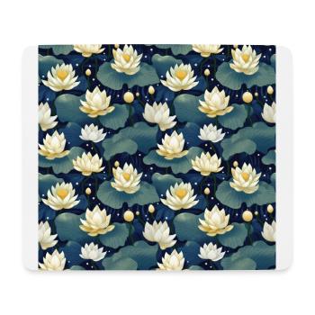 Serenity Blooms: Zeitloses Lotusblumenmuster - Mousepad (Querformat) - Weiß - Vorne