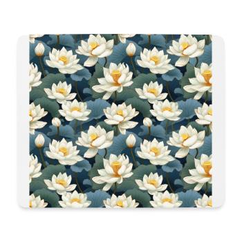 Serenity Blooms: Zeitloses Lotusblumenmuster - Mousepad (Querformat) - Weiß - Vorne