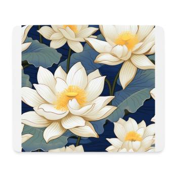 Serenity Blooms: Zeitloses Lotusblumenmuster - Mousepad (Querformat) - Weiß - Vorne