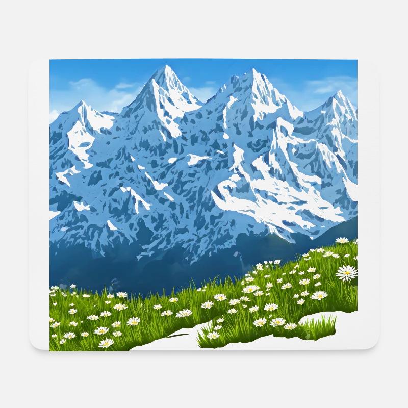 EDELWEISS WIESE BERG ALPENPANORAMA - Mousepad (Querformat) - Weiß