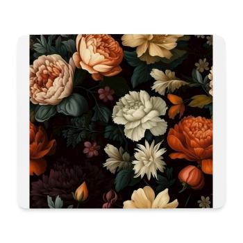 Dutch Nocturne: Luminous Floral Pastoral on black - Mouse Pad (horizontal) - white - Front