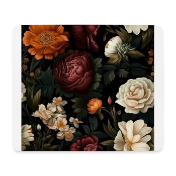 Dutch Nocturne: Leuchtende florale Pastorale auf Schwarz - Mousepad (Querformat) - Weiß - Vorne
