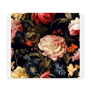 Dutch Nocturne: Leuchtende florale Pastorale auf Schwarz - Mousepad (Querformat) - Weiß - Vorne