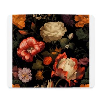 Dutch Nocturne: Leuchtende florale Pastorale auf Schwarz - Mousepad (Querformat) - Weiß - Vorne