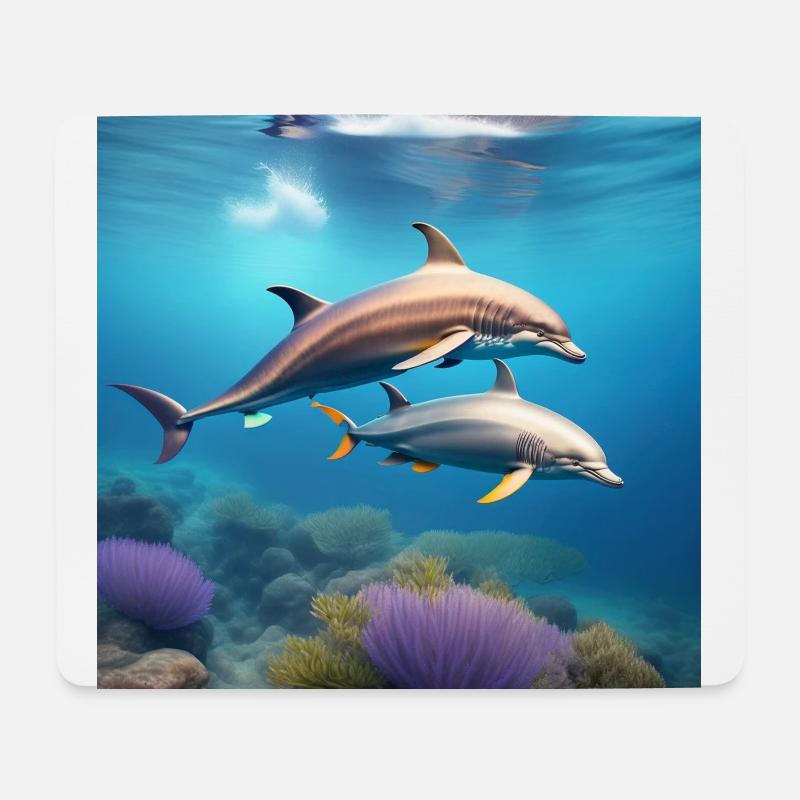 Dauphins - Tapis de souris (format paysage) - blanc