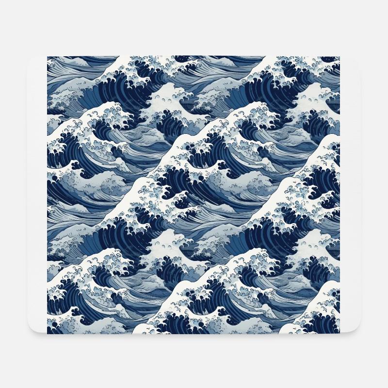 Crests éphémères : les ondes Hokusai réinventées - Tapis de souris (format paysage) - blanc