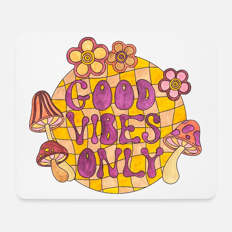 good vibes only 70er funky groovy flower power 60e - Mousepad (Querformat) - Weiß