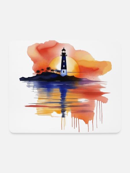 Ein Aquarell-Leuchtturm-Szene - Mousepad (Querformat) - Weiß