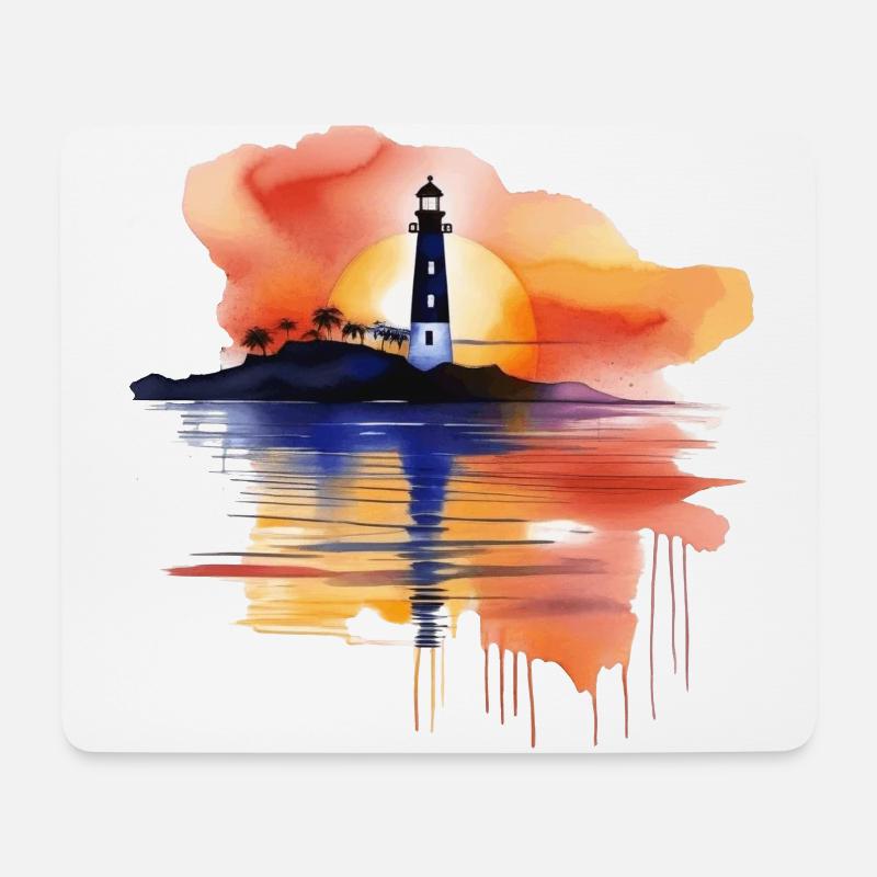 Ein Aquarell-Leuchtturm-Szene - Mousepad (Querformat) - Weiß