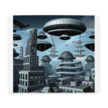 Futuristic city with UFO - Mousepad (Querformat) - Weiß - Vorne