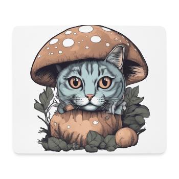 Cat Basking in Sunlight Under a Mushroom - Mouse Pad (horizontal) - white - Front