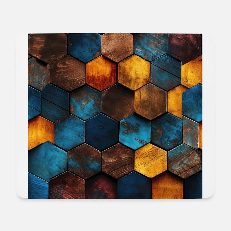 Geometric Timber Crystalline Hexagons - Mouse Pad (horizontal) - white