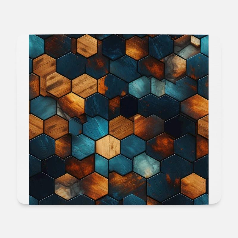 Hexagones cristallins géométriques en bois - Tapis de souris (format paysage) - blanc