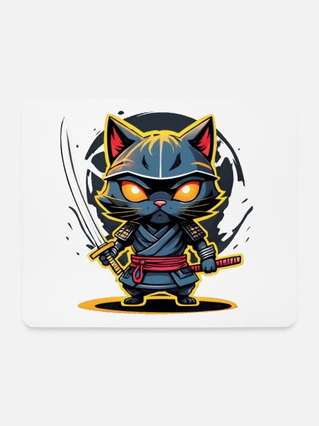 Ninja cat #5 - Tapis de souris (format paysage) - blanc