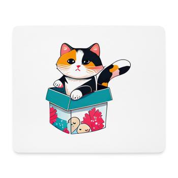 Eine orangefarbene Katze in einer Kiste, mit ihrem Fell - Mousepad (Querformat) - Weiß - Vorne