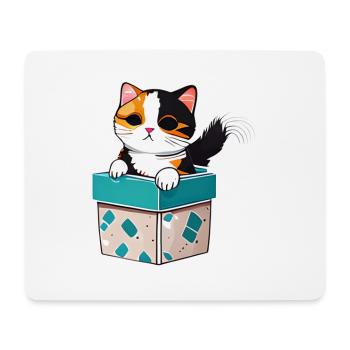 Katze in der Kiste, mit leuchtendem Fell - Mousepad (Querformat) - Weiß - Vorne
