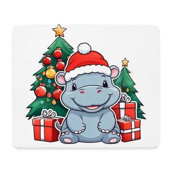 Niedliches Baby Nilpferd mit Weihnachtsmütze - Mousepad (Querformat) - Weiß - Vorne