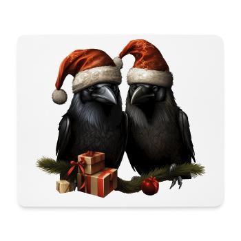 Weihnachtliche Raben Hugin und Munin mit Mützen - Mousepad (Querformat) - Weiß - Vorne