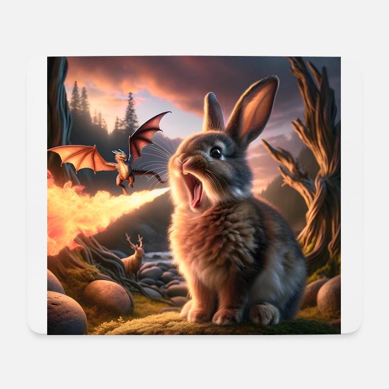 Feuerspeiender Hase Drache #26 - Mousepad (Querformat) - Weiß