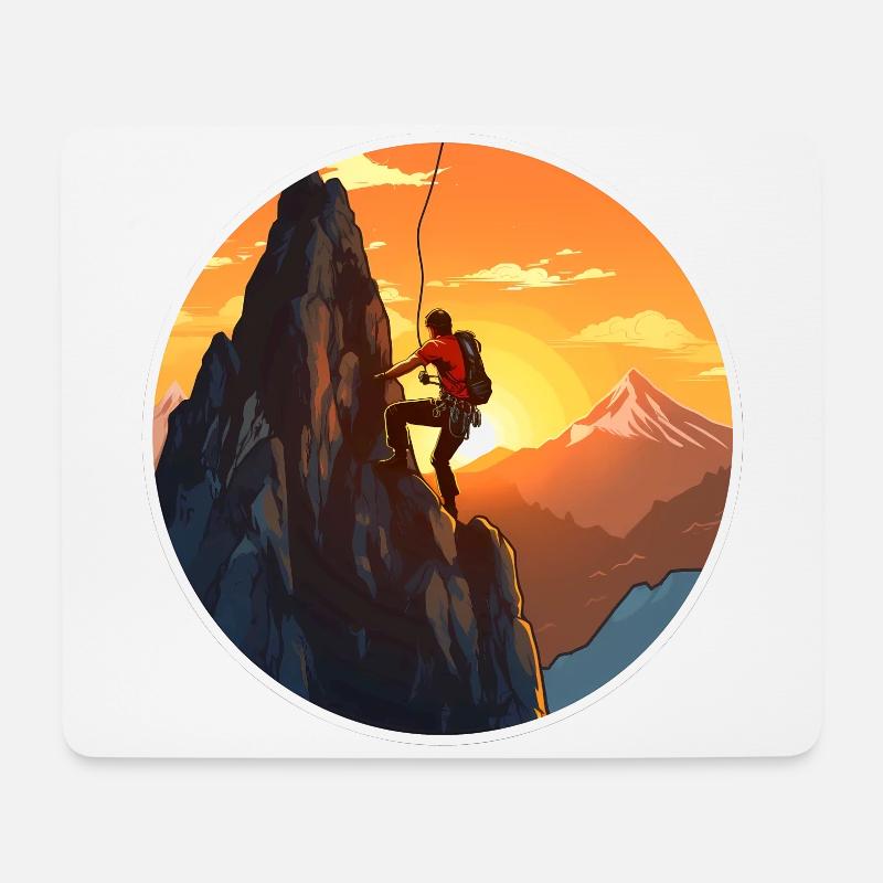 Bergsteiger vorm Sonnenuntergang - Kletter Design - Mousepad (Querformat) - Weiß
