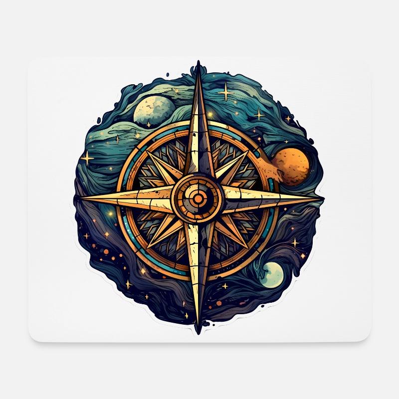 Wunderschöner Boho Kompass - Sonne Mond und Kosmos - Mousepad (Querformat) - Weiß