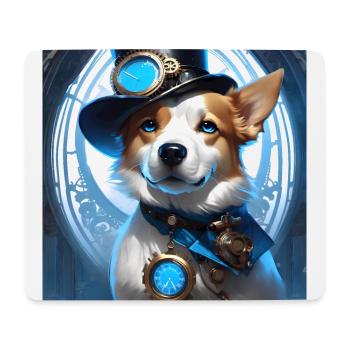 Steampunk design art dog blue - Mouse Pad (horizontal) - white - Front