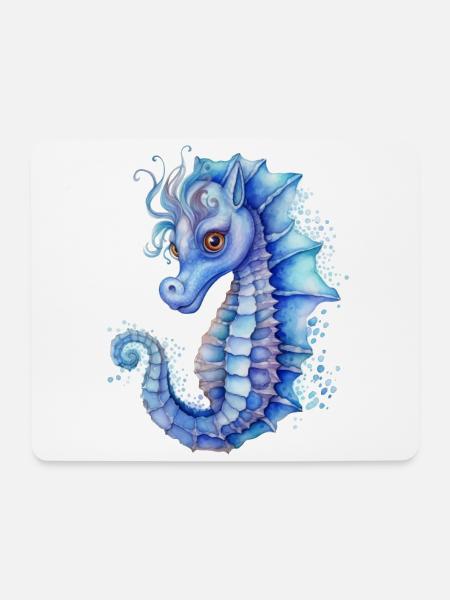 Blaues Seepferdchen - Mousepad (Querformat) - Weiß