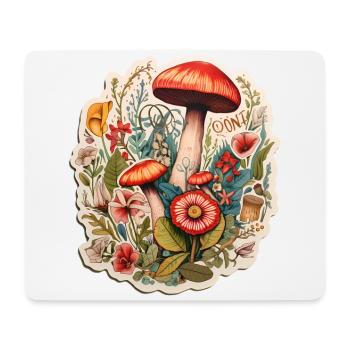 Boho Kunst mit Pilzen und Blumen - Mousepad (Querformat) - Weiß - Vorne