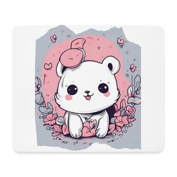 Cute Kawaii White Animal Pink Background For Her - Mouse Pad (horizontal) - white - Front
