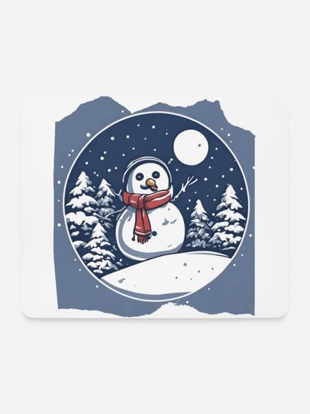 Frostiges Wunderland Schneemann Verschneite Winternacht Szene - Mousepad (Querformat) - Weiß
