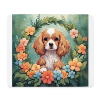 Mignon Kawaii bébé American Cocker Spaniel Floral - Tapis de souris (format paysage) - blanc - Devant