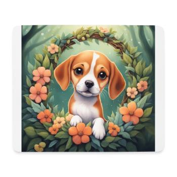 Mignon Kawaii bébé Beagle Floral - Tapis de souris (format paysage) - blanc - Devant