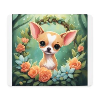 Mignon Kawaii bébé Chihuahua Floral - Tapis de souris (format paysage) - blanc - Devant