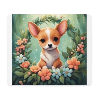 Cute Kawaii Baby Dog Floral - Mouse Pad (horizontal) - white - Front