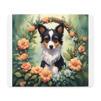 Cute Kawaii Baby Border Collie Floral - Mouse Pad (horizontal) - white - Front