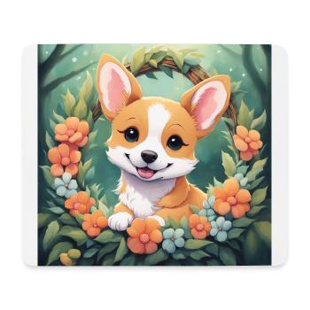 Cute Kawaii Baby Corgi Floral - Mouse Pad (horizontal) - white - Front
