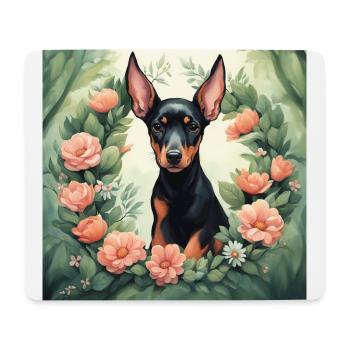 Cute Kawaii Baby Doberman Floral - Mouse Pad (horizontal) - white - Front