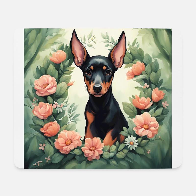 Niedlicher Kawaii Baby Dobermann Blumen - Mousepad (Querformat) - Weiß