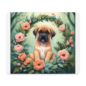Mignon Kawaii bébé Mastiff Floral - Tapis de souris (format paysage) - blanc - Devant