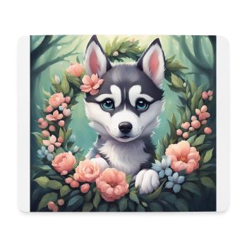 Niedliche Kawaii Baby Husky Blumen - Mousepad (Querformat) - Weiß - Vorne