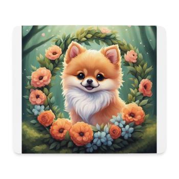 Cute Kawaii Baby Pomeranian Floral - Mouse Pad (horizontal) - white - Front